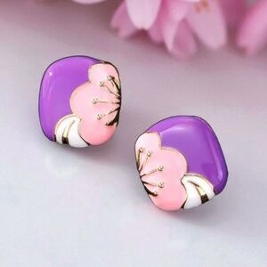 Floral Purple and Pink Enamel Earrings